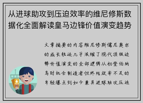 从进球助攻到压迫效率的维尼修斯数据化全面解读皇马边锋价值演变趋势